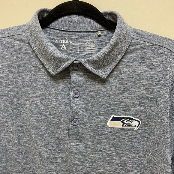 Antiqua Seattle Seahawks NFL Short Sleeve Polo Men’s Shirt Heather Navy Large - Picture 3 of 8